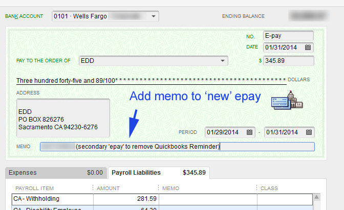 Append memo to the replacement 'e-pay' entry.