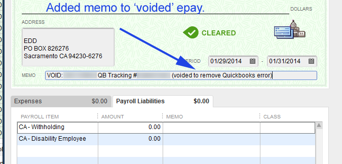 Add memo to original e-payment that we voided out at the beginning.